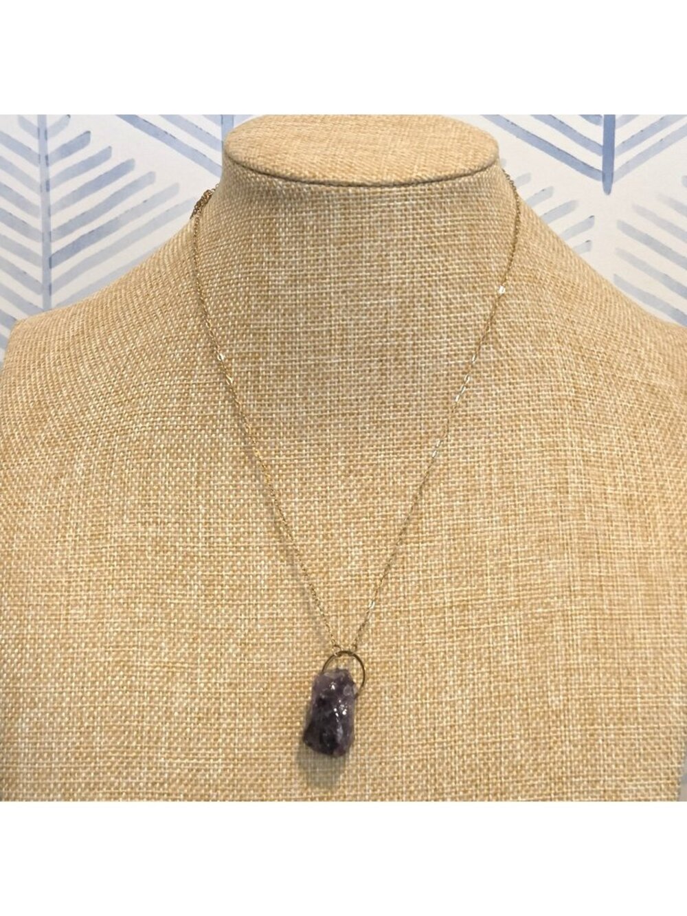 Isadora Natural Raw Cut Amethyst Necklace 16" Gold Tone Chain